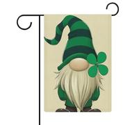 Simpatico gnomo con cappello a righe verdi e nere, bandiera da giardino per vacanze stagionali, juta, doppia faccia, bandierine esterne per casa, cortile, 30,5 x 45,7 cm