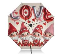 Simpatico gnomo Love Valentines Travel Ombrello Pieghevole Compatto Nero Ombrelli Estivi per Sun Spf 50 Automatico Inside Out Ombrello con Copertura per Sole & Pioggia