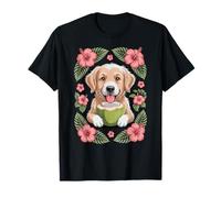 Simpatico Golden Retriever, Divertente Cucciolo di Cocco e Ibisco Maglietta