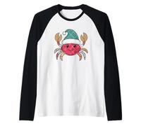 Simpatico Granchio Che Indossa Cappello da Babbo Natale Maglia con Maniche Raglan