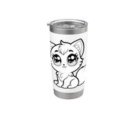 Simpatico grande occhi gatto illustrazione Kawaii Kitty Animal Design Bicchiere termico in acciaio inox doppia parete