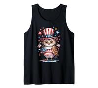 Simpatico gufo bandiera americana vestito 4 luglio fuochi d'artificio Canotta