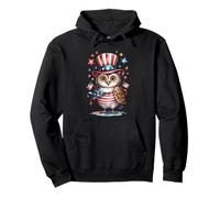 Simpatico gufo bandiera americana vestito 4 luglio fuochi d'artificio Felpa con Cappuccio
