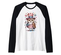 Simpatico gufo bandiera americana vestito 4 luglio fuochi d'artificio Maglia con Maniche Raglan