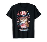 Simpatico gufo bandiera americana vestito 4 luglio fuochi d'artificio Maglietta