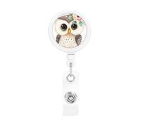 Simpatico gufo con fiori porta badge retrattile con clip a coccodrillo portachiavi clip badge clip leggero retrattile badge bobine divertenti porta carte d'identità per infermieri, insegnanti