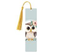 Simpatico gufo con fiori segnalibri in legno per gli amanti dei libri, segnalibro fai da te fatto a mano con nappe colorate Marcatori di pagina stampati su entrambi i lati, accessori artistici per