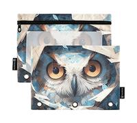 Simpatico gufo dietro un muro blu bianco 3 raccoglitori ad anelli astuccio 2 pz cartelle di file per ufficio esame cerniera borsa di cancelleria