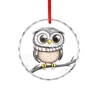 Simpatico gufo in piedi su un ramo, decorazione natalizia in cristallo da appendere, ciondolo rotondo per albero di Natale, regali per feste