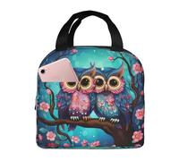 Simpatico gufo rosa borsa per il pranzo per donne uomini fiore uccello isolato Lunch box a prova di perdite termica borsa termica tote bag pasto per il lavoro scuola picnic escursionismo