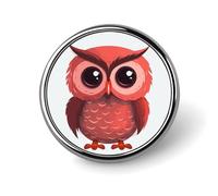 Simpatico gufo rosso decorativo distintivo rotondo in lega di alluminio resistente, spilla leggera per camicie, giacche, cappelli, uniformi 2,5 cm