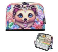 Simpatico Hedgehog Blu Floreale Matita Borse di Stoccaggio Sacchetti di Matita Cerniera Astuccio Ragazzi Borse Penna Ragazzi Ragazze Animali Arte Bambini Rientro a Scuola Forniture Organizer