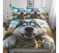 Simpatico Husky Microfibra Copripiumino,3D Set Di Biancheria Da Letto Per 3 Pezzi Regalo Husky Copripiumino,incluso Copripiumino E Federe,per Adulti E Ragazzi Bedding Con Lampo Double(200x200cm)