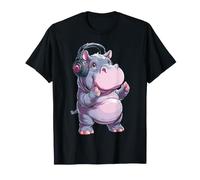 Simpatico Ippopotamo Che Indossa Cuffie Maglietta
