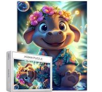 Simpatico ippopotamo del fumetto 1000 pezzi puzzle per adulti arte a tema hawaiano puzzle impegnativo giochi di attività familiari colorato fai da te puzzle per la decorazione della casa regali 50 ×