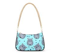 Simpatico ippopotamo in stile cartone animato, borsa a tracolla da donna, estetica, con cerniera, borsa da festa con tracolla a catena