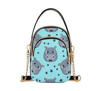 Simpatico ippopotamo in stile cartone animato, borse a tracolla da donna, con tracolla a catena, portafoglio per telefono, borsa con stampa floreale, borsa a tracolla con cerniera, 15 x 21 x 7,9 cm