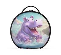 Simpatico Ippopotamo Viola Trucco Astuccio da Toilette Borse Rotondo Toeletta Scatola Cosmetica Borsa Creativo con Divisori Regolabili per Donna