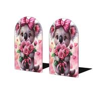Simpatico Koala che tiene rosa fermalibri per scaffali 2 pezzi in legno fermalibri organizer per biblioteche per casa ufficio