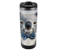 Simpatico Koala con papillon tazza da caffè da viaggio con coperchio isolato in acciaio inox, regalo per donne e uomini, 350 ml