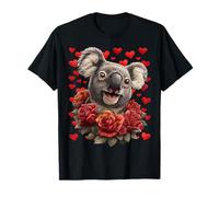 Simpatico Koala con Rose Rosse Cuori San Valentino Animale Maglietta