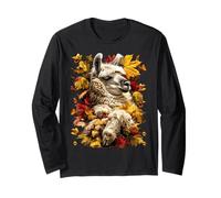 Simpatico Lama con Foglie Autunnali Fattoria Animali Stagione Autunno Vibes Maglia a Manica