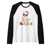 Simpatico Lama Natalizio con Cappello da Babbo Natale, Occhiali da Sole, Lama Maglia con Maniche Raglan