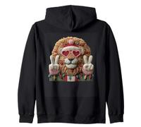 Simpatico Leone con Occhiali da Sole a Forma di Cuore con Segno della Felpa con Cappuccio