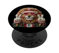 Simpatico leone con occhiali da sole a forma di cuore con segno della PopSockets PopGrip Adesivo
