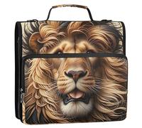 Simpatico leone stampa animale 3 raccoglitori ad anelli 1 1/2 pollici anello a D con cerniera raccoglitore organizzatore scuola media raccoglitore borsa con tracolla portafoglio personalizzato e