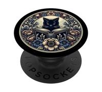 Simpatico libro di lettura con gatti, motivo floreale, amante dei gatti, amante dei libri PopSockets PopGrip Adesivo