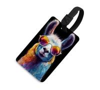 Simpatico Llama che indossa occhiali arcobaleno divertente etichetta bagagli borsa da viaggio valigia nome tag