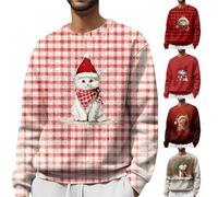 Simpatico maglione da uomo con gatto natalizio maglione natalizio con gattino pullover girocollo pullover per festival pullover adorabile animale stampato maglioni per gli amanti degli animali