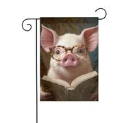 Simpatico maiale che indossa occhiali che legge un libro bandiera da giardino 30 x 45 cm verticale su entrambi i lati per fattoria vacanze decorazioni esterne bandiera cortile