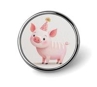 Simpatico maiale che indossa un cappello da festa spilla rotonda per uomo donna moda distintivo collare pin vestito giacca zaino accessori