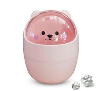 Simpatico mini cestino da scrivania, cestino per la carta straccia a forma di animale di gatto dei cartoni animati con coperchio basculante Mini pattumiera da appoggio Piccolo bidone della(Rosa)