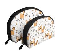 Simpatico modello di cane e osso Corgi, Borsa per trucco a conchiglia Portamonete da donna Borsa da toilette piccola Borsa per cosmetici 2 pezzi