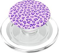 Simpatico motivo a cuori leopardati viola per ragazze e donne PopSockets PopGrip per MagSafe