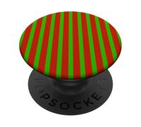 Simpatico motivo a righe verticali verdi e rosse minimalista PopSockets PopGrip Adesivo