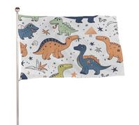 Simpatico motivo di dinosauri bandiera 119,4 x 177,8 cm, stampa su entrambi i lati, bandiera decorativa da giardino, non sbiadisce, con occhielli in ottone da appendere, sfondo fotografico per interni