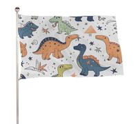 Simpatico motivo di dinosauri bandiera 152,4 x 243,8 cm, stampa su entrambi i lati, bandiera decorativa da giardino, non sbiadisce, con occhielli in ottone da appendere, sfondo fotografico per interni