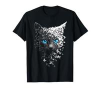 Simpatico Motivo Farfalla con Gatto Blu Russo Maglietta
