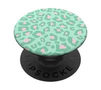 Simpatico motivo leopardato ghepardo verde e rosa in verde per ragazze PopSockets PopGrip Adesivo
