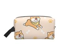 Simpatico organizer per cosmetici a forma di cane Shiba Inu, grande capacità, borsa da viaggio per il trucco da donna