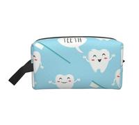 Simpatico organizer per cosmetici con stampa di dentista e igienista dentale, grande capacità, blu, borsa da viaggio per il trucco da donna