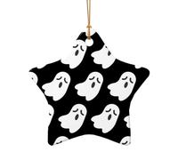 Simpatico ornamento bianco a forma di fantasma di Halloween, decorazione natalizia in ceramica da appendere a forma di cuore a forma di stella per Natale