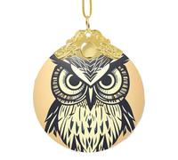 Simpatico ornamento da appendere a forma di gufo, ciondolo rotondo in vetro per albero di Natale, decorazione per la casa