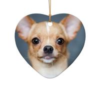 Simpatico ornamento da appendere all'albero di Natale con chihuahua, stella in ceramica e ciondolo a forma di cuore per albero di Natale decorazione per le