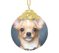 Simpatico ornamento da appendere con chihuahua, ciondolo rotondo in vetro per albero di Natale, decorazione per la casa
