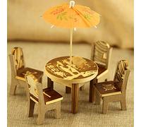 Simpatico ornamento in miniatura, set da 6 pezzi, in miniatura, in legno, sedia da scrivania, ombrello, casa delle bambole, giardino, decorazione per la casa, regalo confortevole ed ecologico
